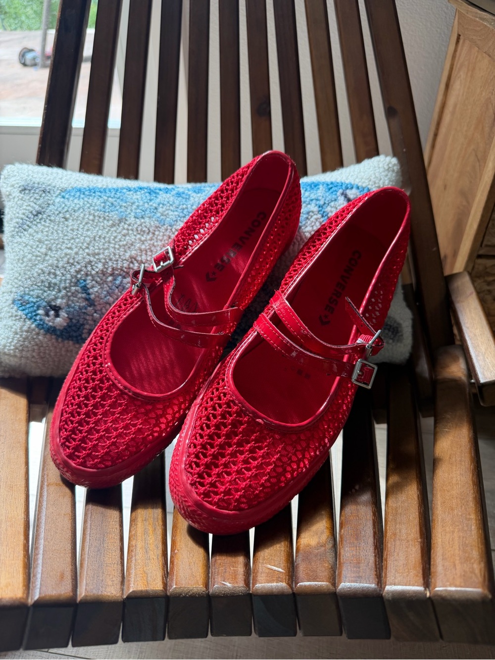 Converse Red Double-Strap Woven Mary Jane Flats - Picture 2 of 4